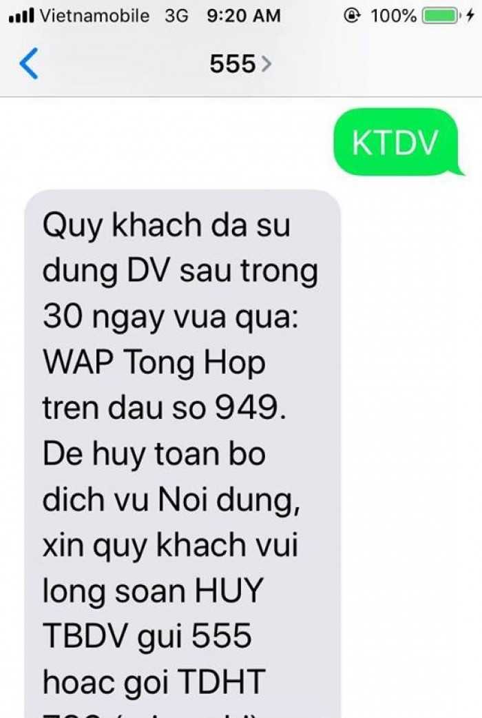 Kiểm tra trừ tiền SMS mạng Vietnamobile