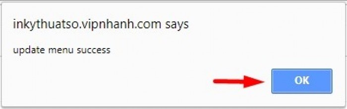 Bấm chọn Ok tại thông báo xác nhận thêm Danh mục vào Menu