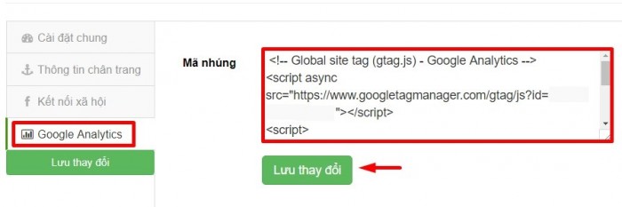 Chọn tab Google Analytics