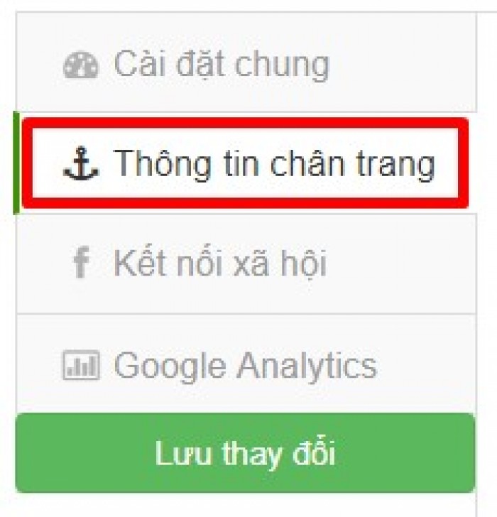 Chọn tab Thông tin chân trang