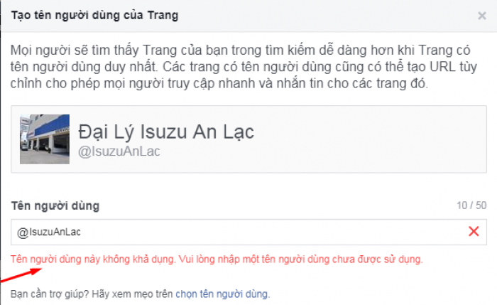 Bước 10: Tạo tên người dùng trang doanh nghiệp trên Facebook(1)