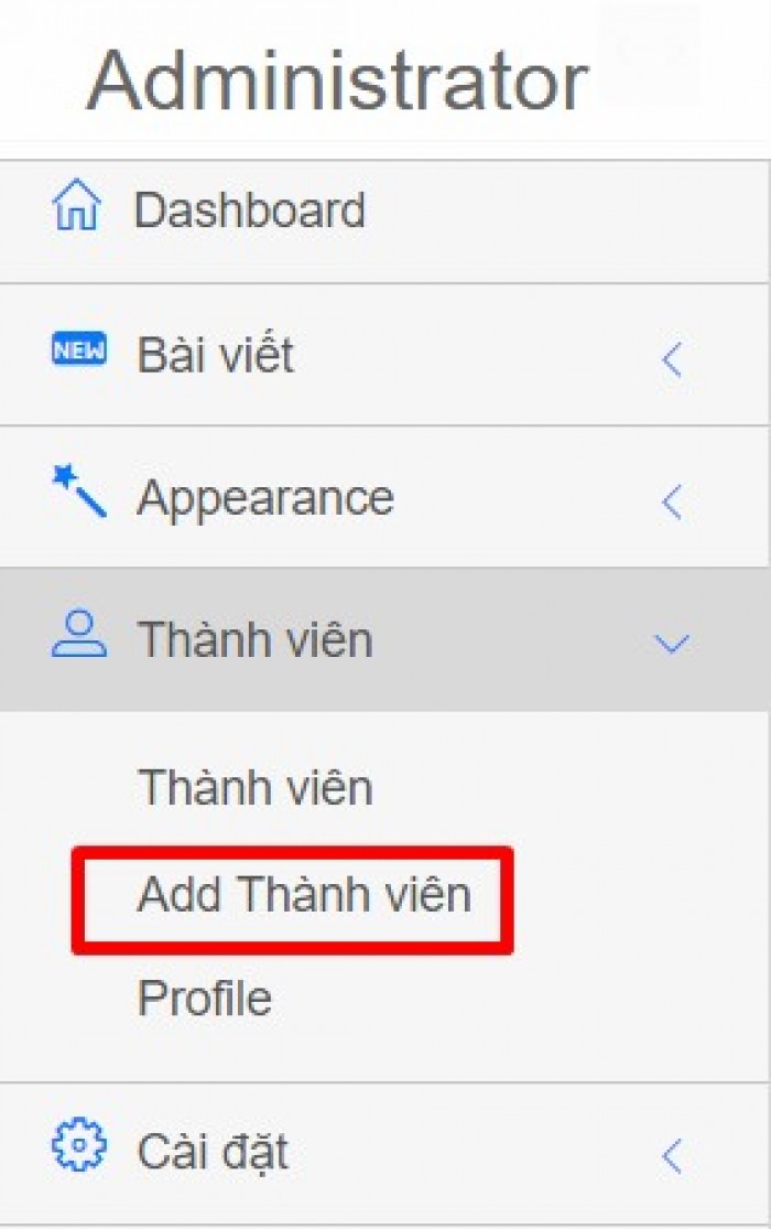 Thêm thành viên vào quản trị chuyên trang VIPNhanh