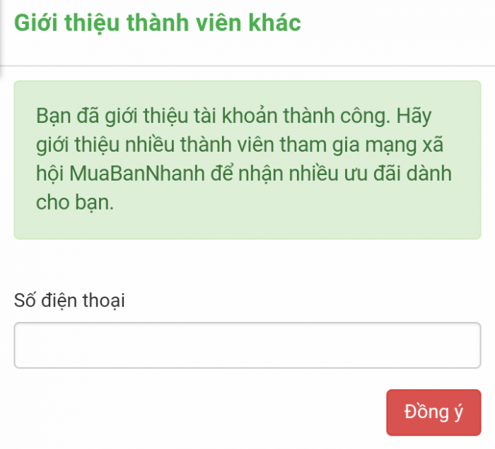 Thông báo giới thiệu tài khoản thành công