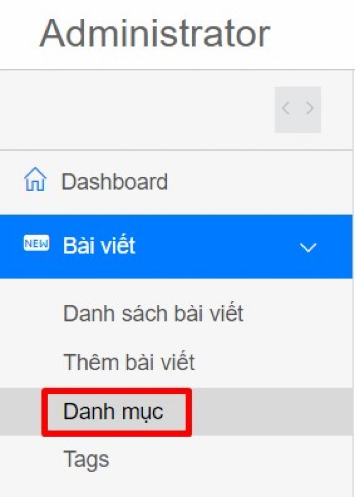 Truy cập tab Bài viết, chọn Danh mục