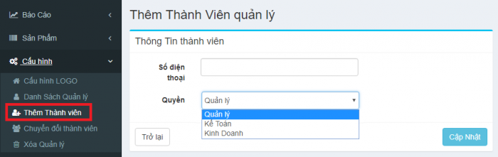 Phân quyền bằng cách thêm thành viên