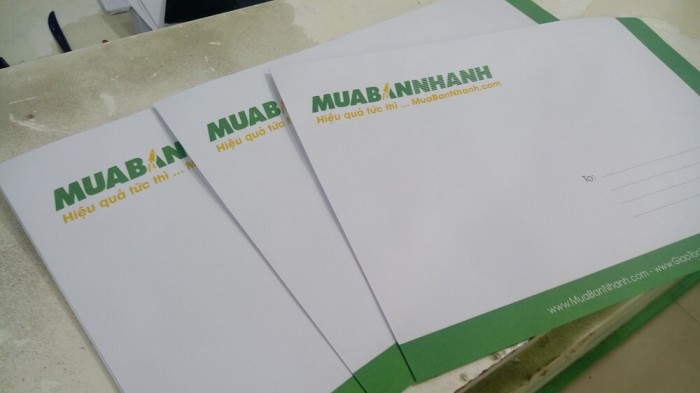 In phong bì thư A4 - mẫu với màu xanh lá cây & vàng chủ đạo theo logo của công ty