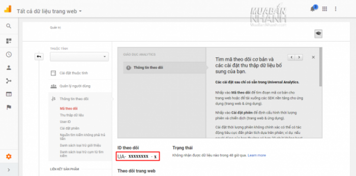 Copy ID theo dõi - mã Google Analytics và gắn vào mục Thông tin kinh doanh tại tài khoản MuaBanNhanh.com/sodienthoai (như hướng dẫn đầu bài)