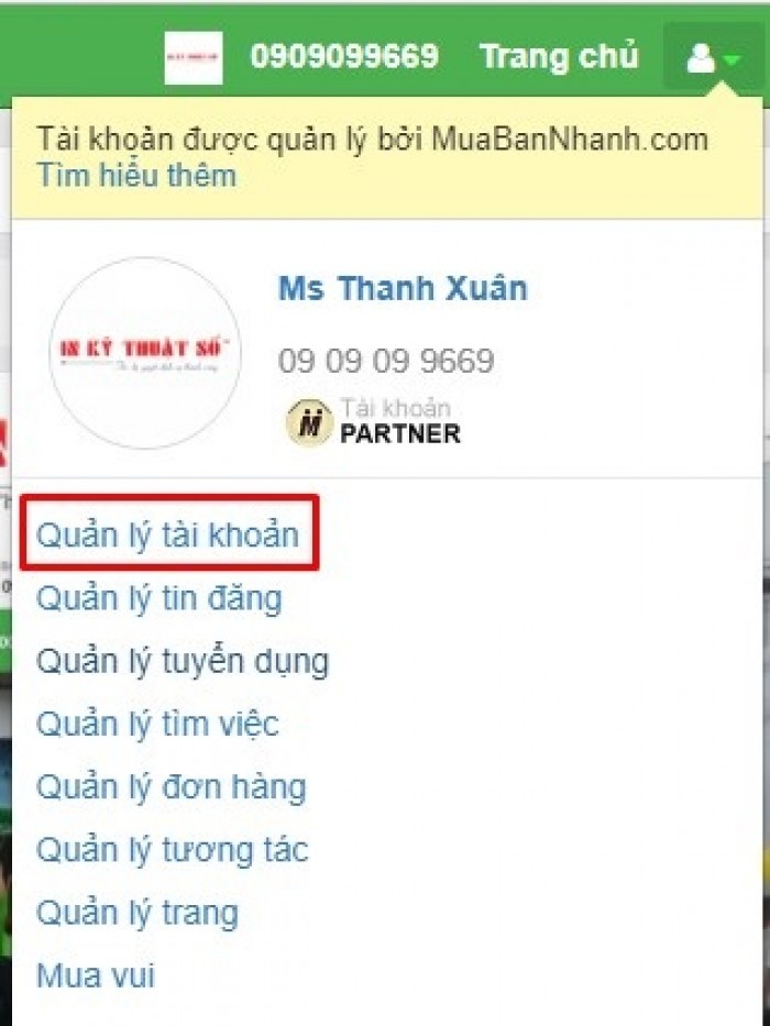 Truy cập Quản lý tài khoản