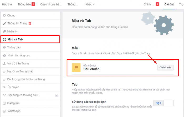 Bước 8: Thay đổi mẫu trang Fanpage trên Facebook của bạn