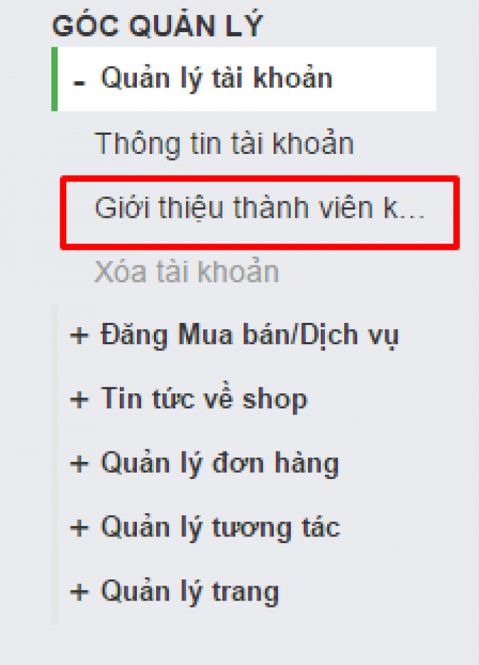 Chọn Tab Giới thiệu thành viên khác tại Quản lý tài khoản