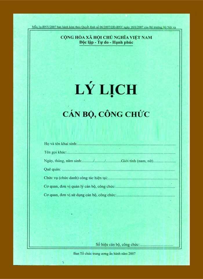 Mẫu sơ yếu lý lịch cán bộ công chức mới nhất