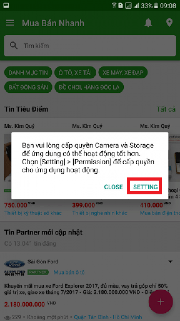 Hướng dẫn cách cấp quyền cho ứng dụng Mua Bán Nhanh
