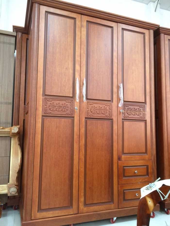 Mẫu tủ quần áo 3 buồng gỗ tự nhiên đẹp